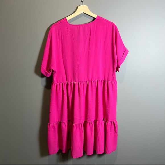 Bright Pink V-Neck Short Dress - Picture 7 of 7